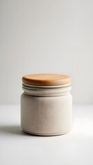 Decorative jar with wooden lid, modern storage container, home decor, kitchen accessory item