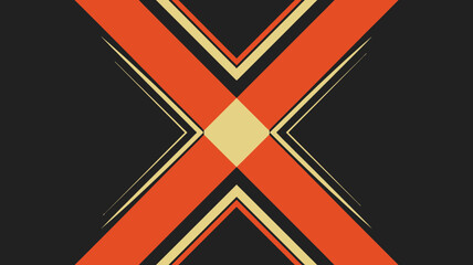 An abstract design featuring intersecting orange bands with beige accents on a dark gray background