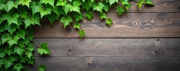 Rustic Wooden Wall Decorated with Elegant Cascading Vines Charming Natural Accent for Home and Garden Design