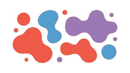 Abstract vector graphic with orange blue and purple blobs and circles on a white background design