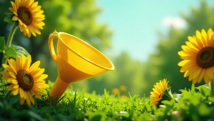Carefree Summer Fun Vibrant Yellow Funnel in Sunflowers and Lush Foliage