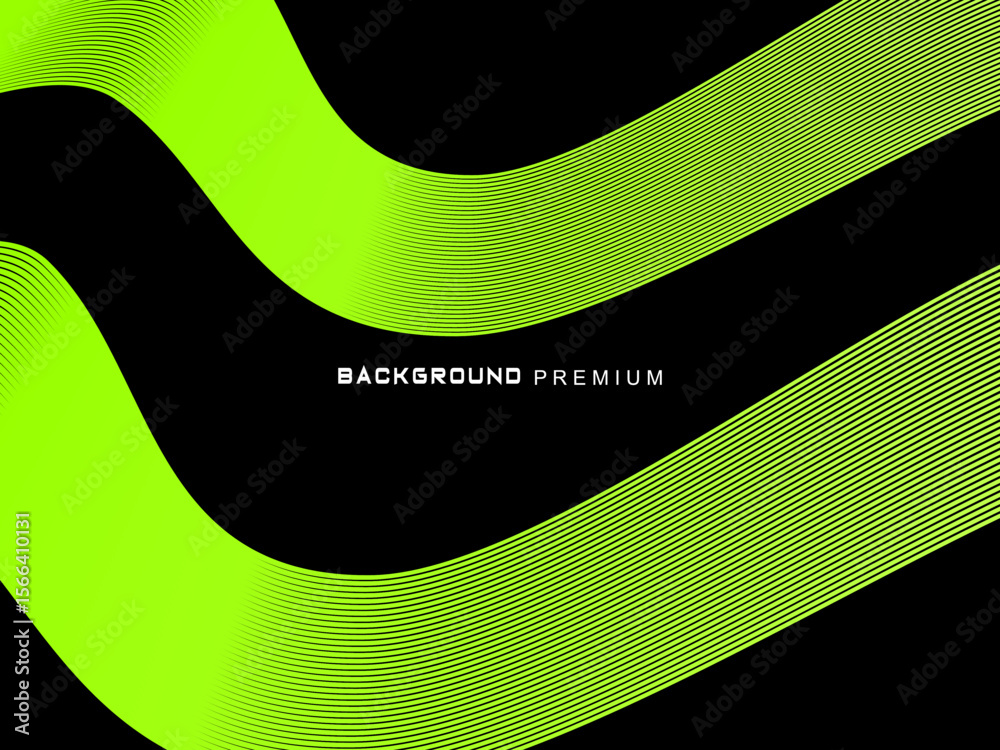 Fototapete background pattern of bright green neon stripes that curve and wavy dynamically on a black backgroun