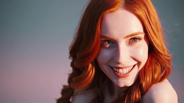 Jeune femme rousse souriante