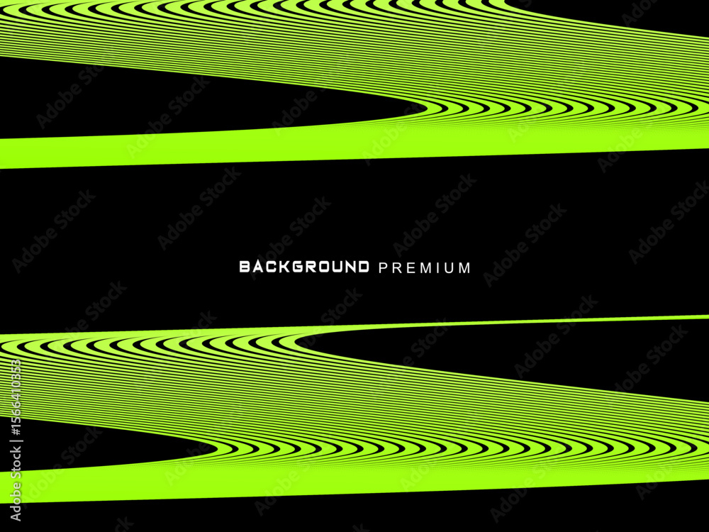 Fototapete background pattern of bright green neon stripes that curve and wavy dynamically on a black backgroun