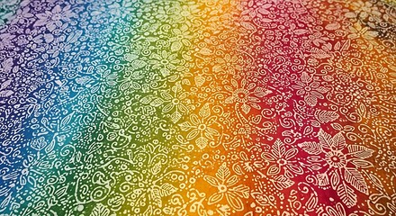 Vibrant Rainbow Floral Pattern Colorful Doodle Background Texture
