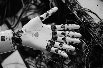 flawless image of robot hand background presenting technology gesture