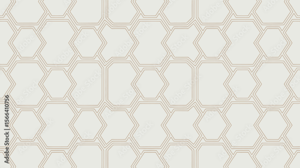 Poster a repeating pattern of white hexagons and octagons with thin brown lines creating a geometric design