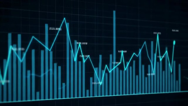 Stock market data charts and line graphs with numerical statistics.