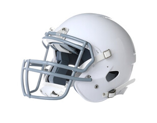 Fototapeta premium A pristine white athletic helmet with a grey faceguard stands ready for intense competition.