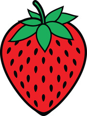 Obraz premium red strawberry with green leaves and black seeds vector