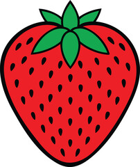 Obraz premium red strawberry with green leaves and black seeds vector