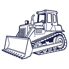 Naklejka premium Dark blue outline bulldozer on white background heavy equipment