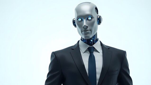 portrait of ai man robot wearing office suit