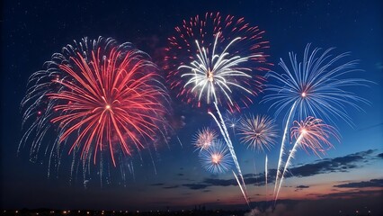 4th of July fireworks celebration with night sky and festive lights in Independence Day background