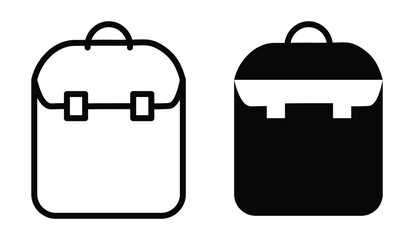 Backpack icons. line and black solid icons. school bag icon set. Backpack collection on white background
