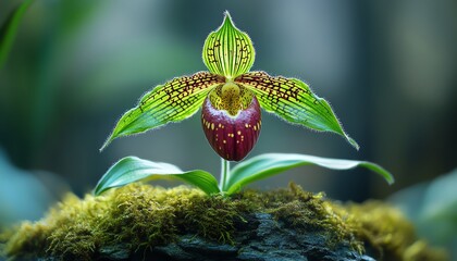 macro photography of Lady s Slipper orchid Paphiopedilum