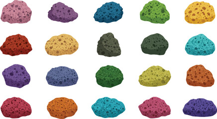 Colorful Pumice Stone Vector Illustration Set, Exfoliating Foot Care Tools Collection, Natural Skincare Products for Pedicure and Spa Concepts.