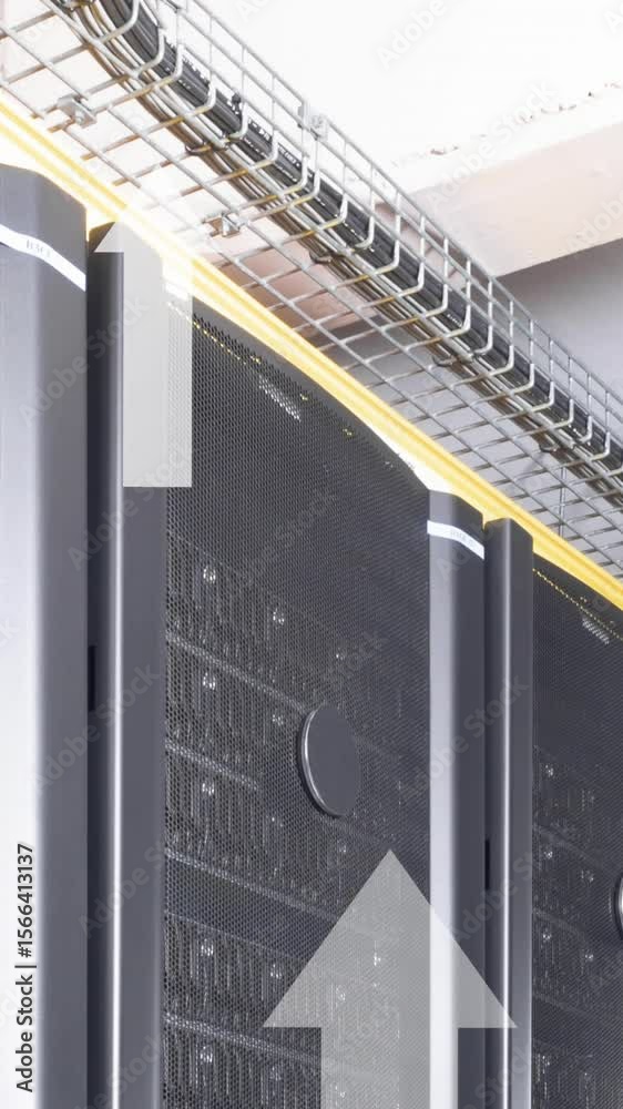 Poster animation arrow moving upwards over data server systems
