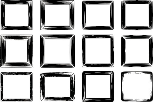 Distressed square frame, grunge border set, hand drawn ink, abstract art template, creative vector design