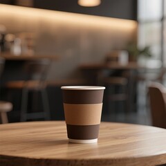 Paper cups on a wooden table