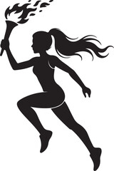 Obraz premium Dynamic Female Runner with Flaming Torch Silhouette