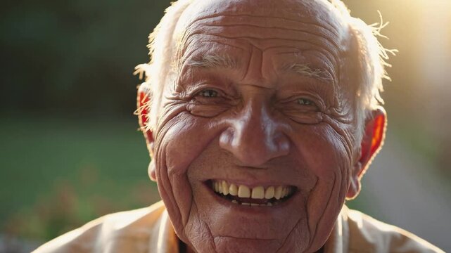Portrait d&rsquo;un homme &acirc;g&eacute; souriant en ext&eacute;rieur