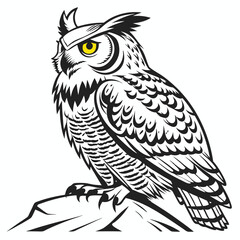 Obraz premium Great Horned Owl perched on rock graphic illustration