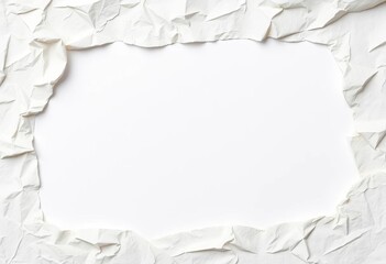 Obraz premium Cream crumpled paper frame, textured white background, card, aged