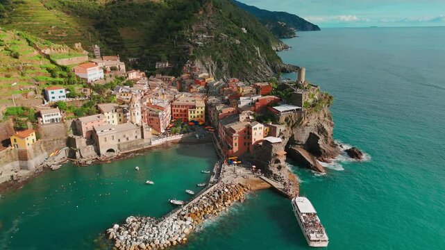 Aerial view of the picturesque town of Vernazza, Cinque Terre, Liguria, Italy
