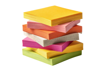 PNG Stack of colorful sticky notes in various vibrant shades on black background