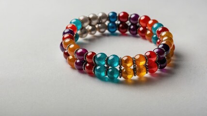 Colorful bead bracelet on white background showcasing multicolor gemstone beads