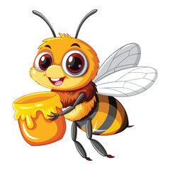 Cute Cartoon Bee with Honey Pot