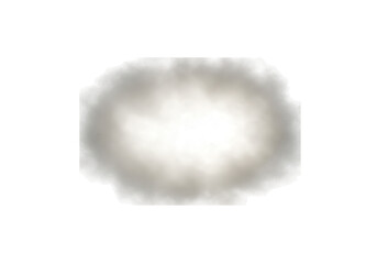 A fluffy gray cloud of smoke is isolated on transparent background, creating an atmospheric effect