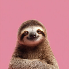 Smiling Sloth on the plain pink background