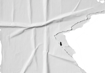 Fototapeta premium A crumpled and torn white paper texture, isolated on transparent background, revealing an abstract and aged surface