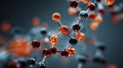 Molecular structure illustration orange gray