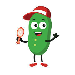 funny cartoon pickle playing pickleball colorful icon isolated on white background