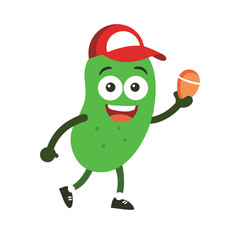 funny cartoon pickle holding pickle bat icon isolated on white background
