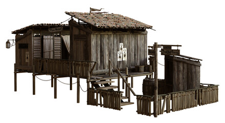 3D rendered old Caribbean house and structure - 3D illustration
