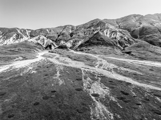 Italy 03 July 2025: aerial view from the drone of the Campo Imperatore plateau in the province of...