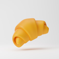 Falling plain croissant isolated over white background. 3D rendering.