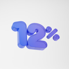 Transparent purple twelve percent or 12 % isolated over white background. 3D rendering.