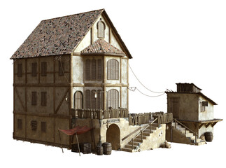 3D rendered old Caribbean house and structure - 3D illustration