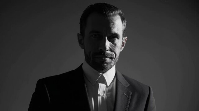 Homme en costume noir et blanc dans l&rsquo;ombre