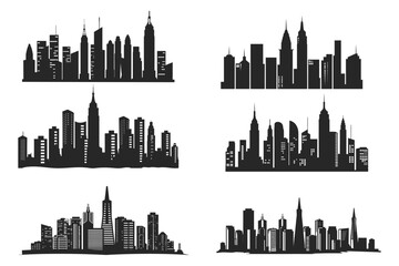 Obraz premium City skyline silhouette vector collection and urban building landscape set