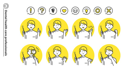 デンタルミラーを持つ医療従事者の男性　人物アバターバリエーション　セット 2c