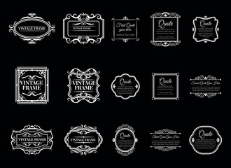 Ornamental label frames. Old ornate labels, decorative vintage frame and retro badge. Royal wedding insignia, sale sticker or invitation card. Isolated vector symbols set