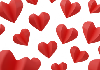 A seamless pattern of red paper hearts isolated on transparent background