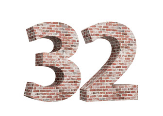Number Thirty Two 32 Digit Made Of Old Grunge Texture Wall Of Bricks 3D Illustration