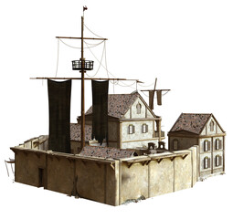 3D rendered old Caribbean house and structure - 3D illustration